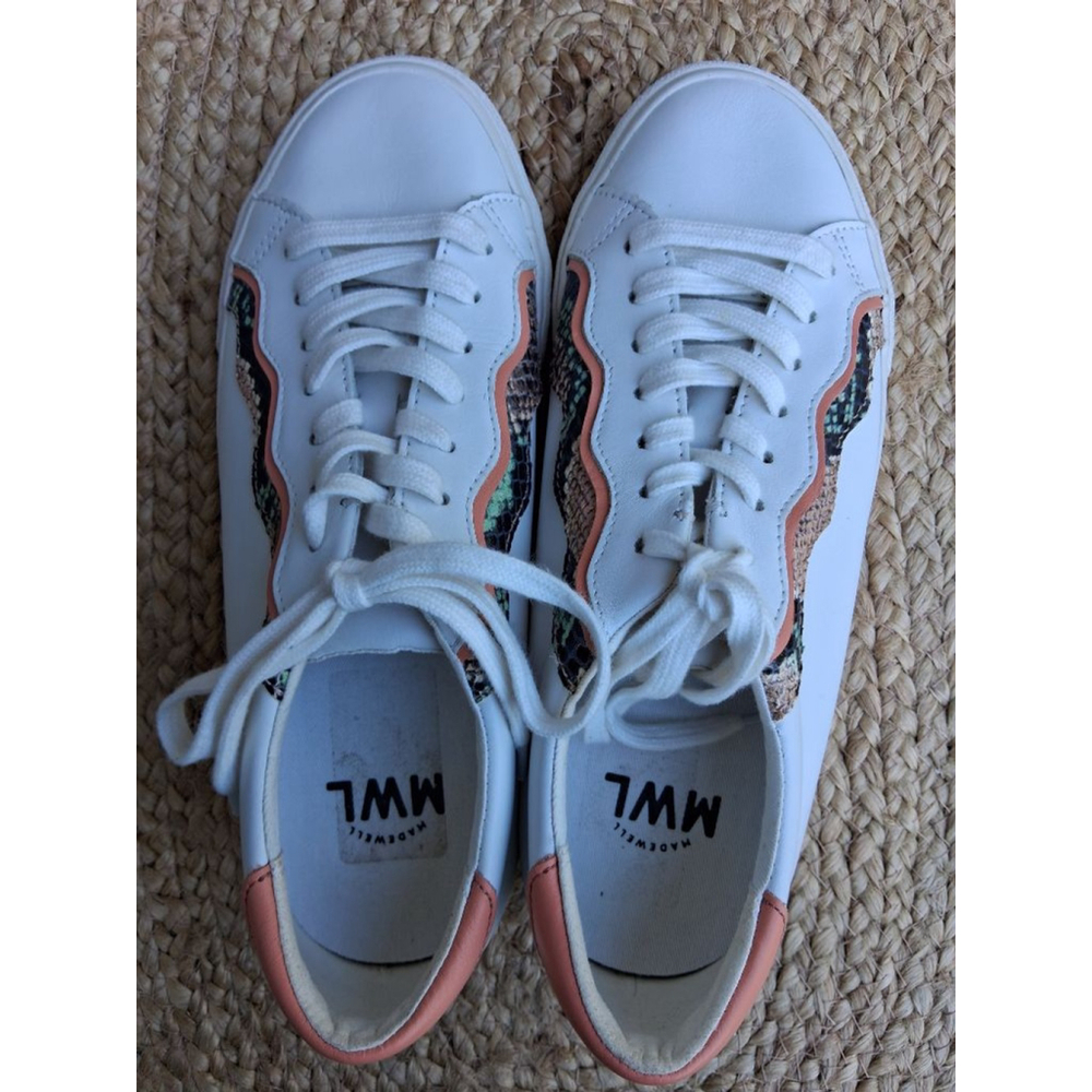 Madewell Sidewalk Low -Top Sneakers Sz 9.5 Snake Embossed Leather Wave EUC - Picture 9 of 13